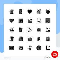 grupo de símbolos de iconos universales de 25 glifos sólidos modernos de carrito de comestibles corazón informe completo elementos de diseño vectorial editables vector