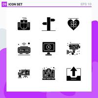 9 concepto de glifo sólido para sitios web móviles y aplicaciones monitorear elementos de diseño de vector editables de alarma de internet de tablero iot
