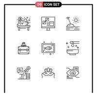 Mobile Interface Outline Set of 9 Pictograms of bag briefcase develop money travel Editable Vector Design Elements