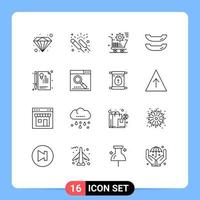 16 Universal Outlines Set for Web and Mobile Applications sign certificate cart kayak store Editable Vector Design Elements