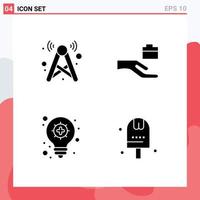 User Interface Pack of 4 Basic Solid Glyphs of tower light bulb network hand and Editable Vector Design Elements