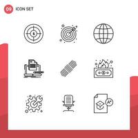 9 Universal Outlines Set for Web and Mobile Applications pack paper earth list coding Editable Vector Design Elements