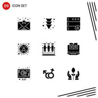 Universal Icon Symbols Group of 9 Modern Solid Glyphs of computer tubes server science lab Editable Vector Design Elements