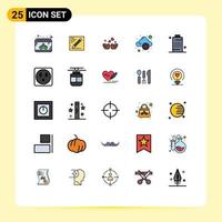paquete de 25 modernos signos y símbolos de colores planos de línea rellena para medios de impresión web, como elementos de diseño de vectores editables en la nube de error de aves de almacenamiento celular