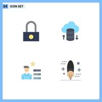 4 User Interface Flat Icon Pack of modern Signs and Symbols of lock personal cloud hosting find job coding Editable Vector Design Elements