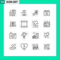 Modern Set of 16 Outlines and symbols such as world party growth date birthday Editable Vector Design Elements