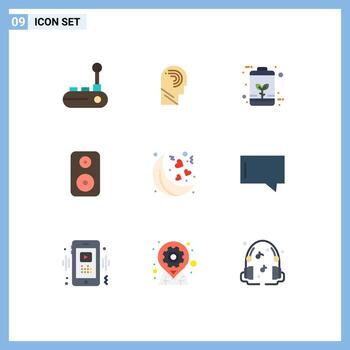 conjunto de colores planos de interfaz móvil de 9 pictogramas de elementos de diseño vectorial editables de energía del altavoz del interruptor del woofer lunar vector