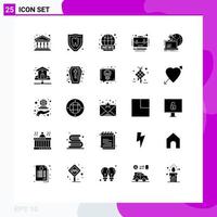 Set of 25 Vector Solid Glyphs on Grid for outsourcing case world wide portfolio business Editable Vector Design Elements