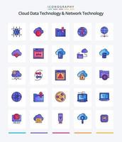 Creative Cloud Data Technology And Network Technology 25 Line FIlled icon pack  Such As connection. world. folder. browser . globe vector