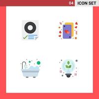 Modern Set of 4 Flat Icons and symbols such as check love page heart bathtub Editable Vector Design Elements