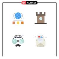 4 Creative Icons Modern Signs and Symbols of globe historic network castle dad Editable Vector Design Elements