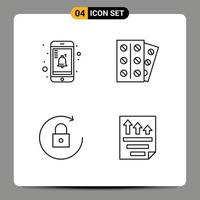 Line Pack of 4 Universal Symbols of mobile rotate medical tablet file Editable Vector Design Elements