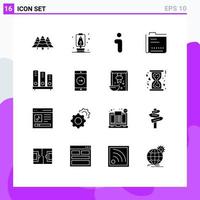 Universal Icon Symbols Group of 16 Modern Solid Glyphs of book document i data archive Editable Vector Design Elements