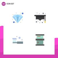 User Interface Pack of 4 Basic Flat Icons of diamond shower hat bath biochemistry Editable Vector Design Elements