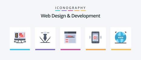 Web Design And Development Flat 5 Icon Pack Including . designing. site. web. mp music. Creative Icons Design vector