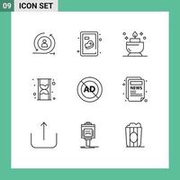 Pictogram Set of 9 Simple Outlines of advertising ad block spa ad time Editable Vector Design Elements