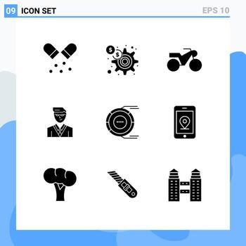 Set of 9 Vector Solid Glyphs on Grid for estimation analysis motorbike allocation manager Editable Vector Design Elements