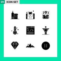 Universal Icon Symbols Group of 9 Modern Solid Glyphs of weather cold shopping thinking design Editable Vector Design Elements