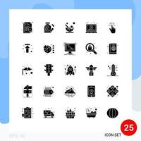 25 Thematic Vector Solid Glyphs and Editable Symbols of finger video cosmetics play laptop Editable Vector Design Elements