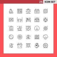 25 símbolos de signos de línea universales de elementos de diseño vectorial editables de spa web de pelo de donut player vector