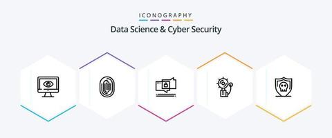 paquete de iconos de 25 líneas de ciencia de datos y seguridad cibernética que incluye alerta. seguro. reconocimiento. seguridad. charlar vector