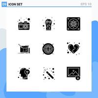 User Interface Pack of 9 Basic Solid Glyphs of world internet cooler pencil sketch Editable Vector Design Elements