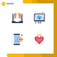 Set of 4 Modern UI Icons Symbols Signs for arrow dartboard laptop computer mobile Editable Vector Design Elements