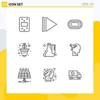 Pictogram Set of 9 Simple Outlines of imaginaton laboratory grow lab culture Editable Vector Design Elements