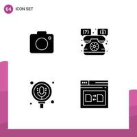 Solid Glyph Pack of 4 Universal Symbols of camera microphone picture support pack Editable Vector Design Elements