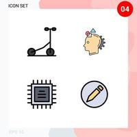 Pictogram Set of 4 Simple Filledline Flat Colors of scooter chipset imagination idea basic Editable Vector Design Elements