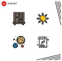 4 User Interface Filledline Flat Color Pack of modern Signs and Symbols of window planets dressing sun document Editable Vector Design Elements