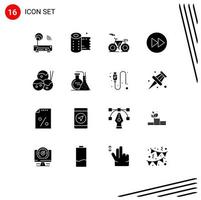 Set of 16 Vector Solid Glyphs on Grid for japanese music bicycle arrows right arrow right Editable Vector Design Elements