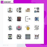 Group of 16 Flat Color Filled Lines Signs and Symbols for programmer develop person coding device Editable Creative Vector Design Elements