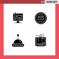 Editable Vector Line Pack of 4 Simple Solid Glyphs of computer science factory envelope ufo Editable Vector Design Elements