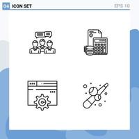 Mobile Interface Line Set of 4 Pictograms of chat debt dialog investment calculator Editable Vector Design Elements