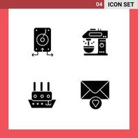 Group of 4 Modern Solid Glyphs Set for backup ship server coffee steamship Editable Vector Design Elements