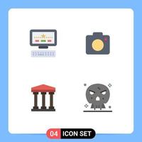 Set of 4 Vector Flat Icons on Grid for computer cash camera picture death Editable Vector Design Elements