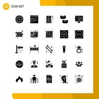 25 User Interface Solid Glyph Pack of modern Signs and Symbols of house computer speaker food wifi Editable Vector Design Elements