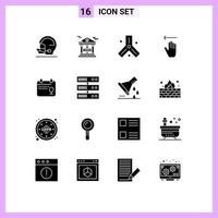 Pack of 16 Modern Solid Glyphs Signs and Symbols for Web Print Media such as love left biology gestures hand Editable Vector Design Elements