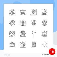 Pictogram Set of 16 Simple Outlines of movie raffle basket net computer sports setting Editable Vector Design Elements