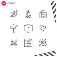 Set of 9 Modern UI Icons Symbols Signs for gadget computers russia pointer direction Editable Vector Design Elements