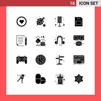 16 Thematic Vector Solid Glyphs and Editable Symbols of data memory card summer card lamp Editable Vector Design Elements