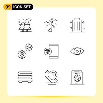paquete de iconos de vectores de stock de 9 signos y símbolos de línea para el desarrollo de codificación de engranajes de aplicaciones de negocios elementos de diseño de vectores editables