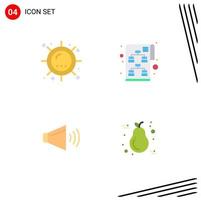 Set of 4 Modern UI Icons Symbols Signs for heat sound sunlight strategy volume Editable Vector Design Elements