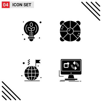 User Interface Pack of 4 Basic Solid Glyphs of creative world bulb rescue internet Editable Vector Design Elements