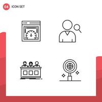 paquete de 4 modernos signos y símbolos de colores planos de línea de llenado para medios de impresión web, como elementos de diseño de vectores editables del jurado de usuario de comprobación de velocidad web de panel de control
