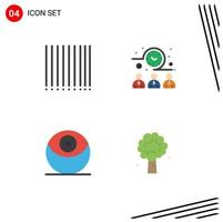 conjunto de pictogramas de 4 iconos planos simples de árbol de código de barras tiempo de encuentro muerte manzano elementos de diseño vectorial editables vector