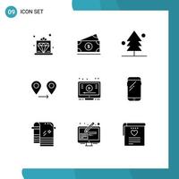 9 Universal Solid Glyphs Set for Web and Mobile Applications video learn forest map gps Editable Vector Design Elements