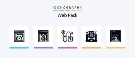 la línea del paquete web llenó el paquete de 5 íconos que incluye el matraz. megáfono ruidoso. computadora. publicidad digital. web. diseño de iconos creativos vector