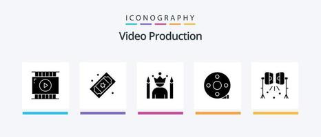 Video Production Glyph 5 Icon Pack Including clapper. action clapper. theater tickets. winner. star. Creative Icons Design vector